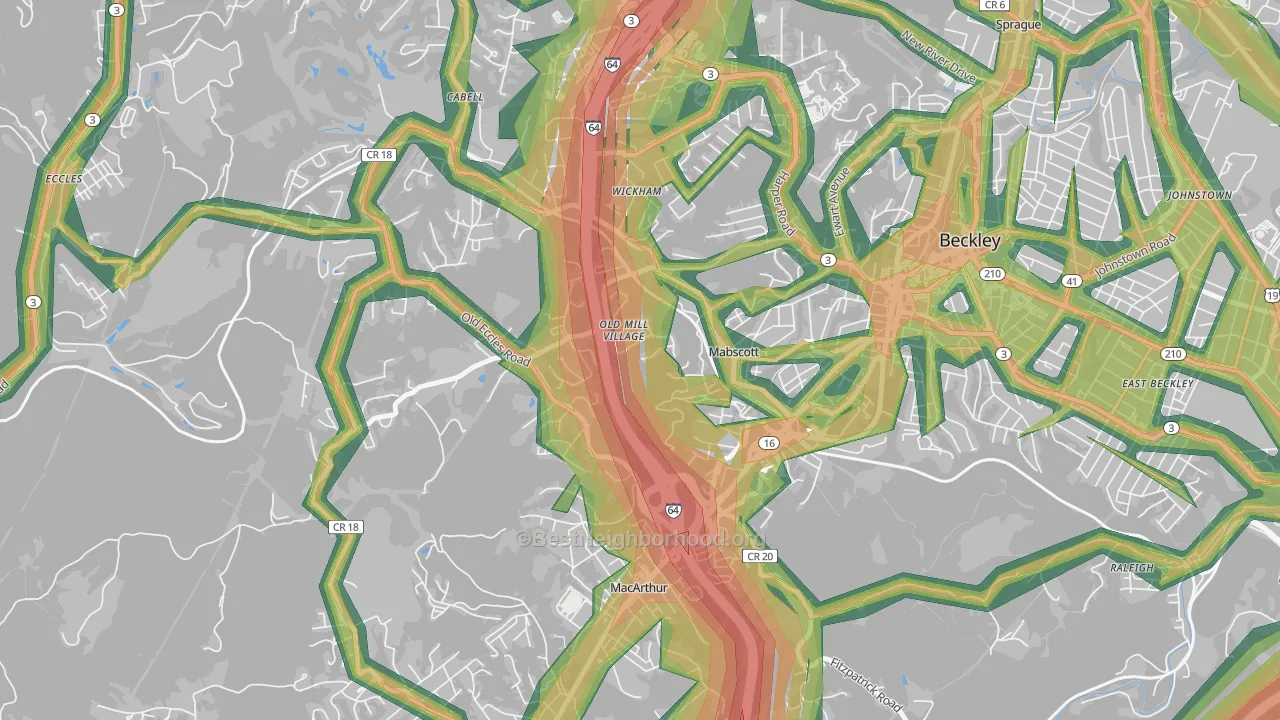 Mabscott, WV Map of Noise Levels in Mabscott