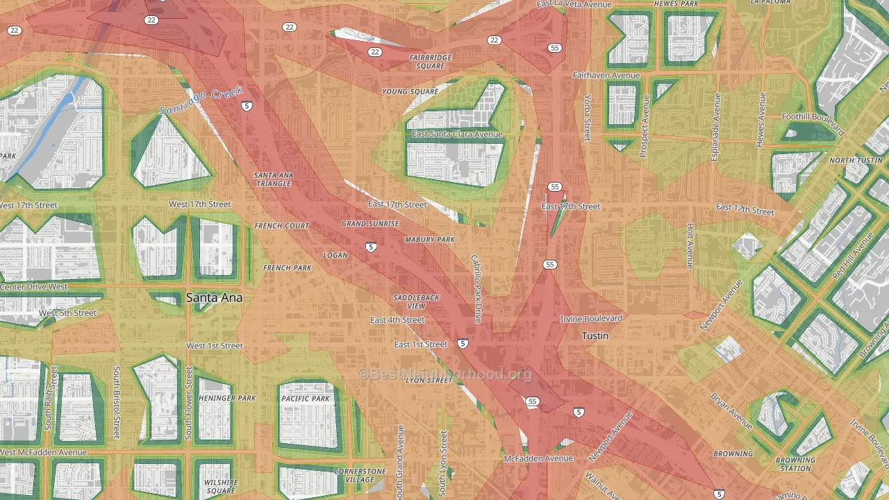 Mabury Park, Santa Ana, CA Map of Noise Levels in Mabury Park