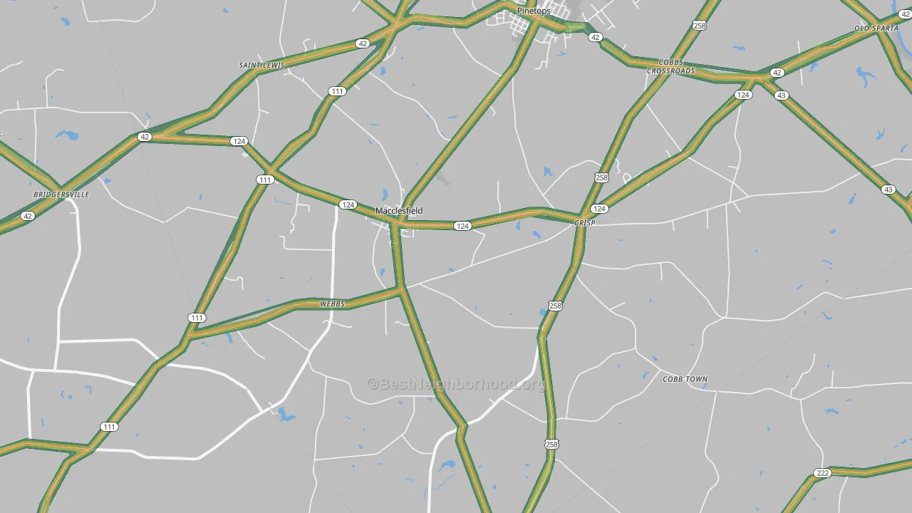 Macclesfield, NC Map of Noise Levels in Macclesfield