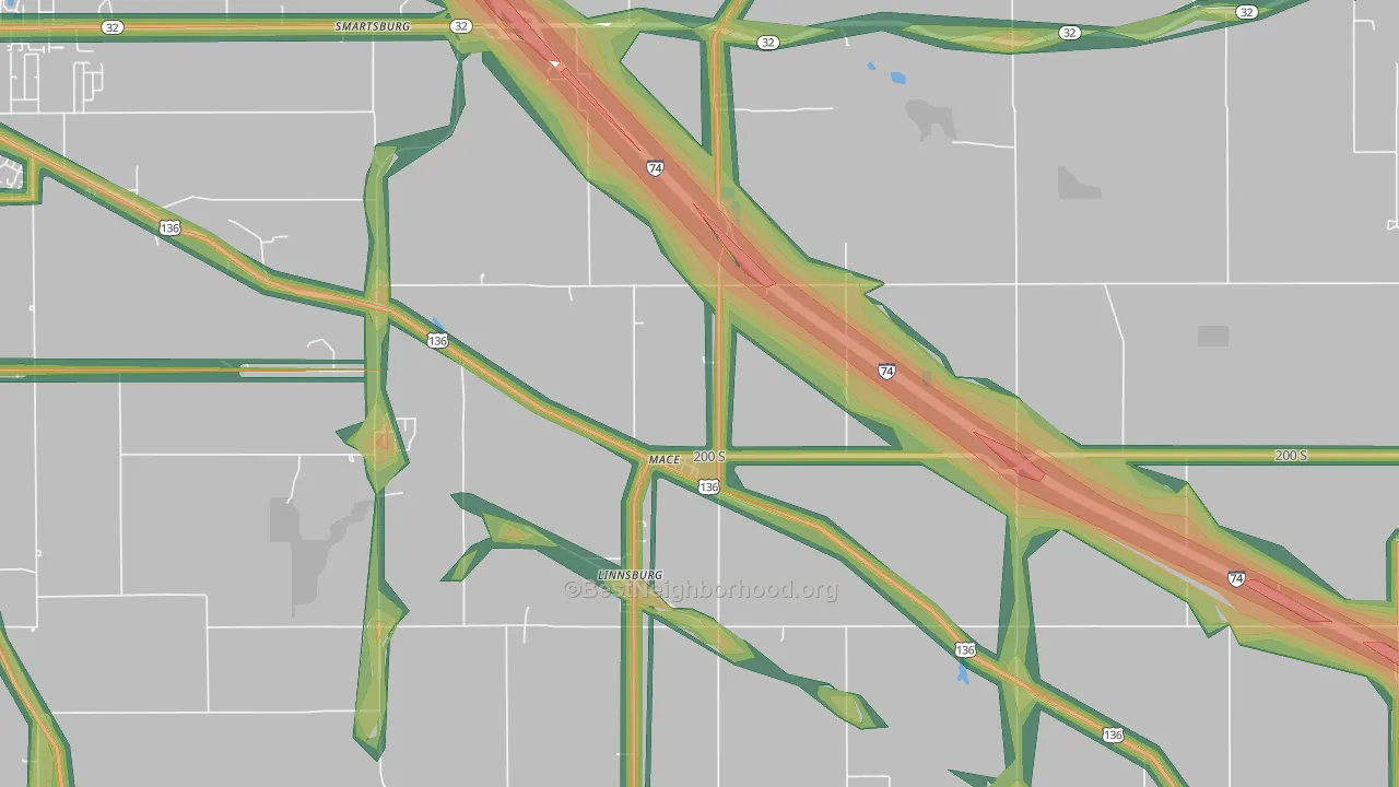 Mace, IN Map of Noise Levels in Mace