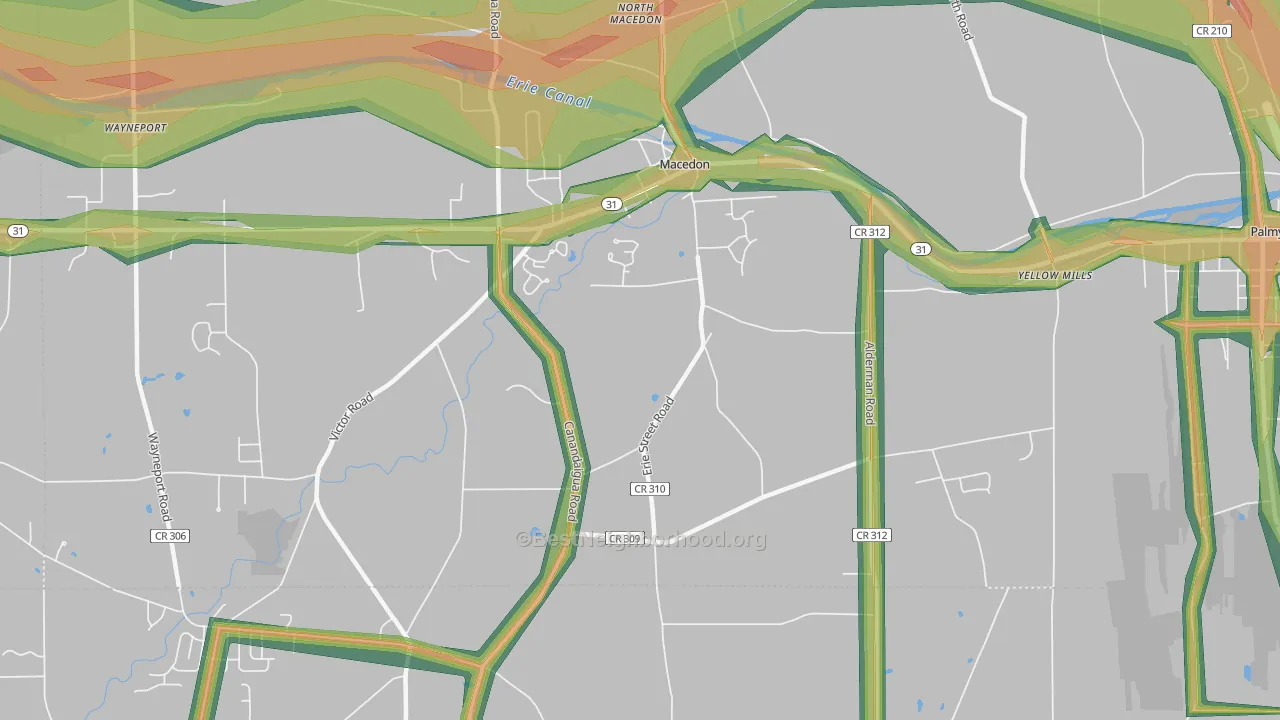 Macedon Center, NY Map of Noise Levels in Macedon Center