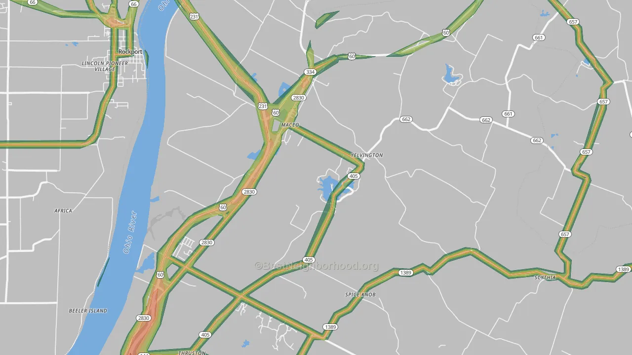 Maceo, KY Map of Noise Levels in Maceo