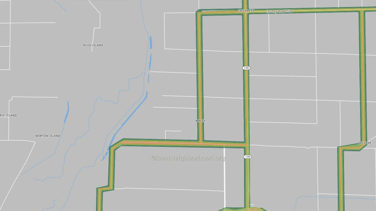 Macey, AR Map of Noise Levels in Macey
