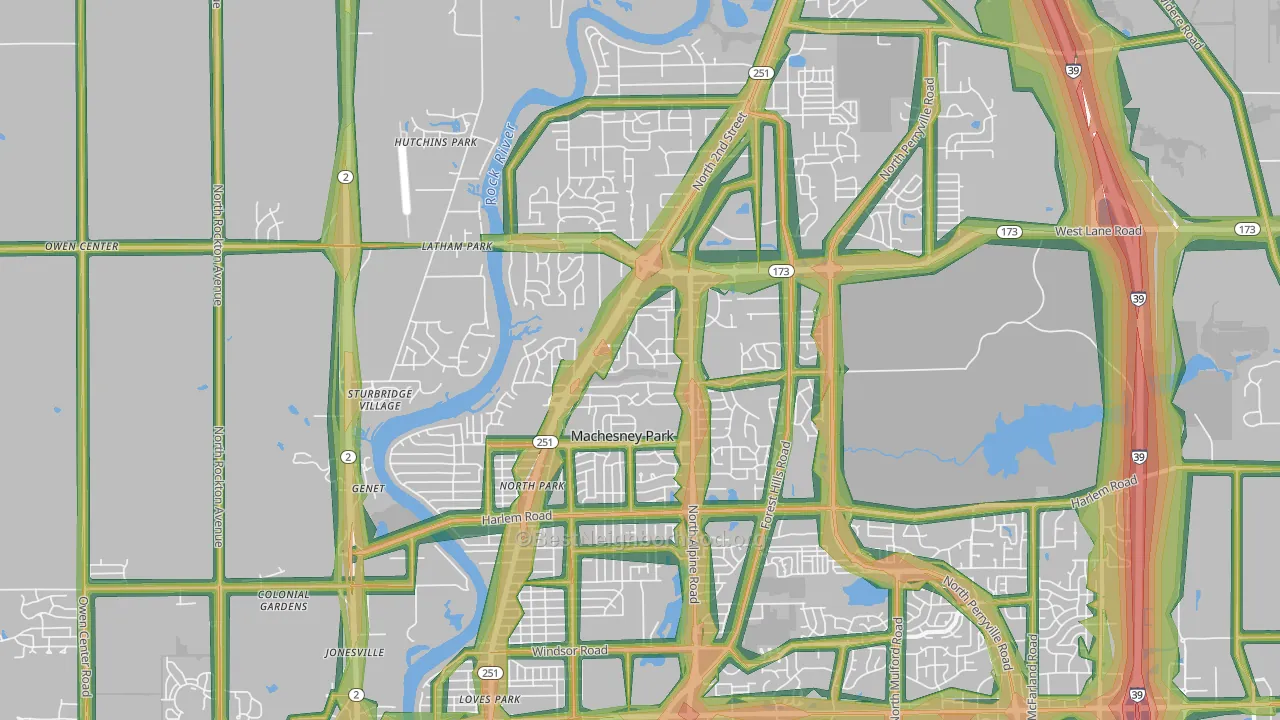 Machesney Park, IL Map of Noise Levels in Machesney Park