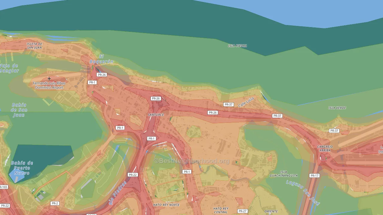 Machuchal, San Juan, PR Map of Noise Levels in Machuchal
