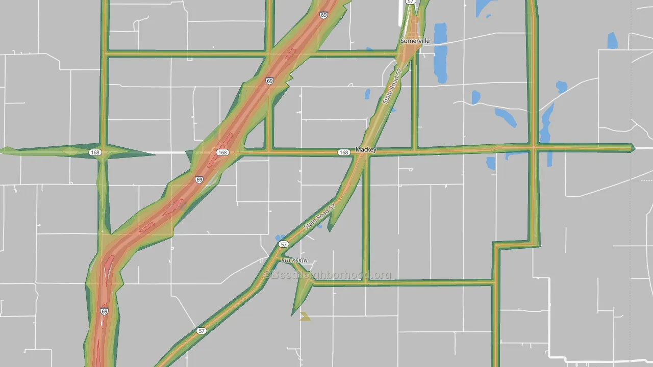 Mackey, IN Map of Noise Levels in Mackey