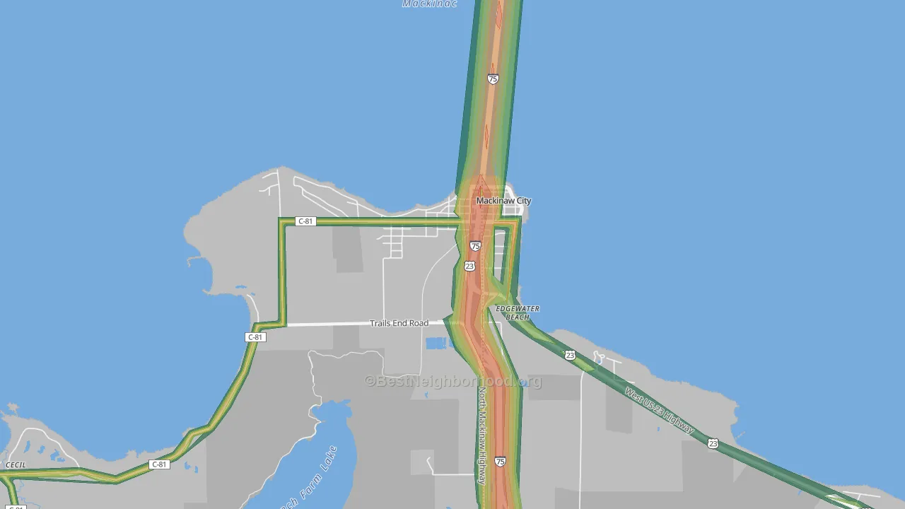 Mackinaw City, MI Map of Noise Levels in Mackinaw City