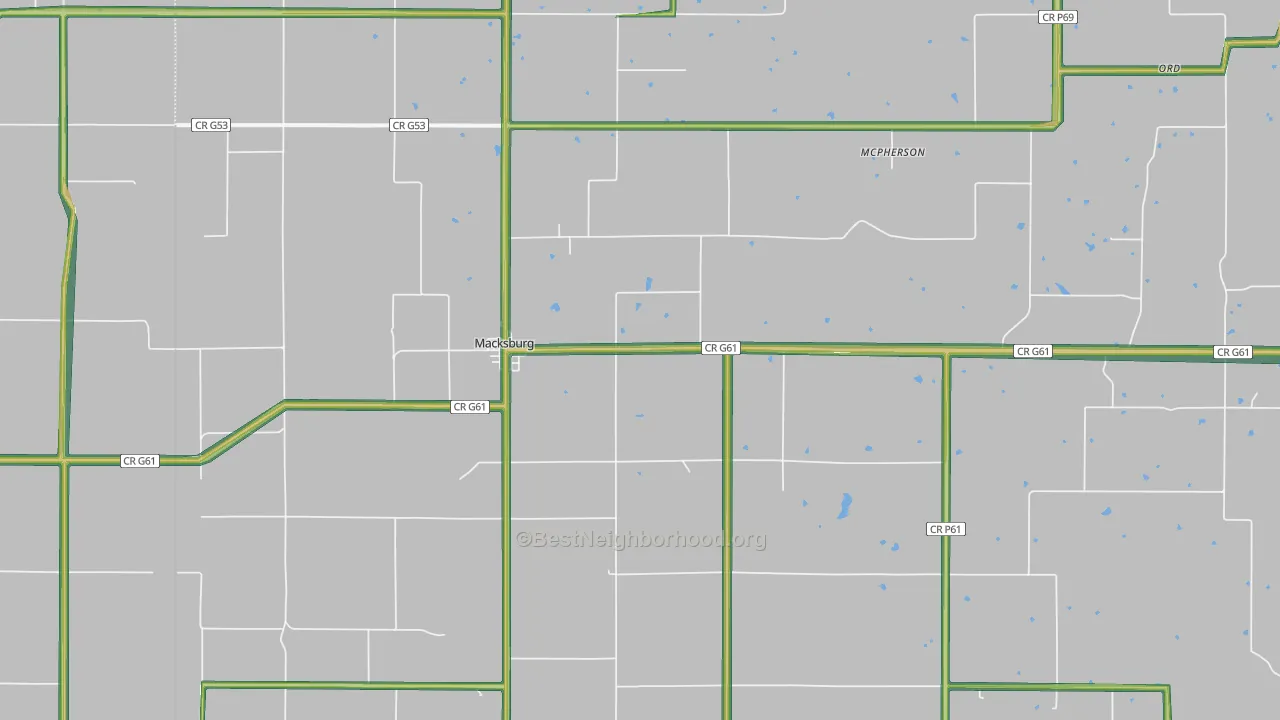 Macksburg, IA Map of Noise Levels in Macksburg