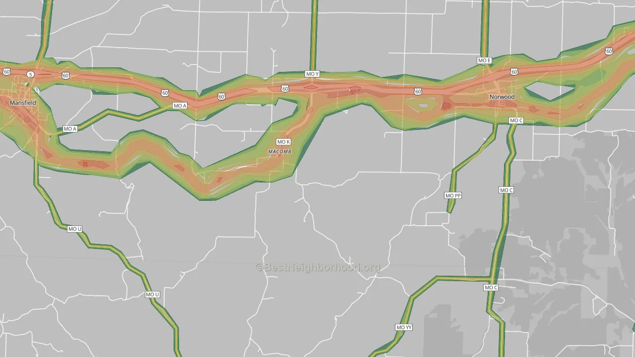 Macomb, MO Map of Noise Levels in Macomb