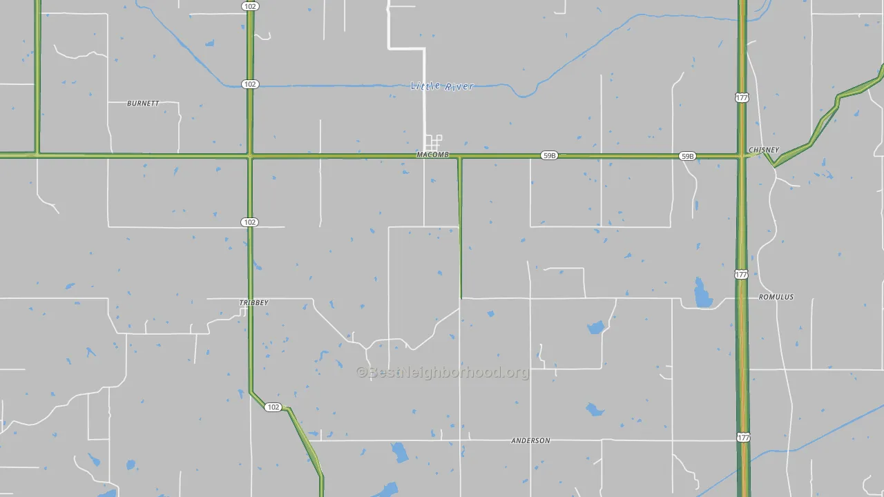 Macomb, OK Map of Noise Levels in Macomb