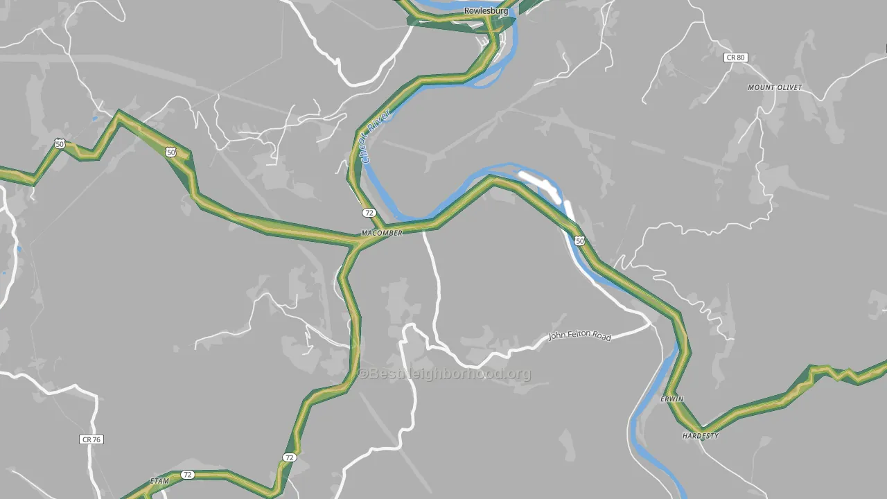 Macomber, WV Map of Noise Levels in Macomber