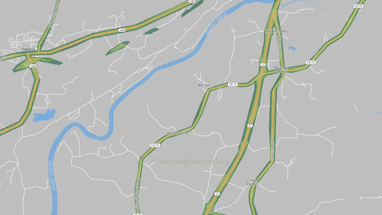 Macon, AL Map of Noise Levels in Macon