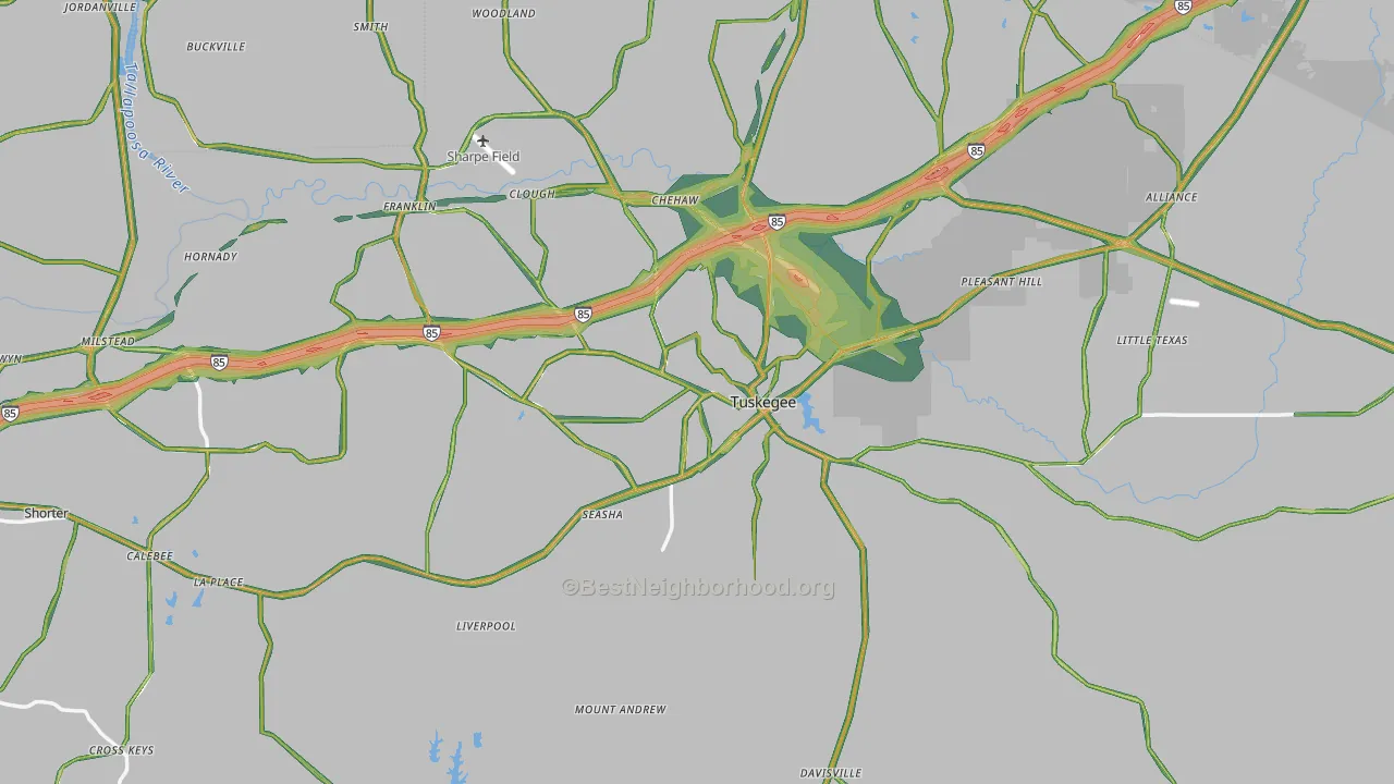 Macon County, AL Map of Noise Levels in Macon County