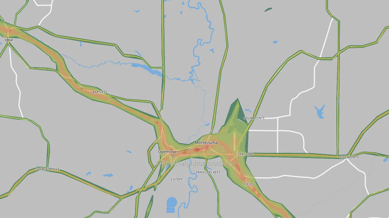 Macon County, GA Map of Noise Levels in Macon County