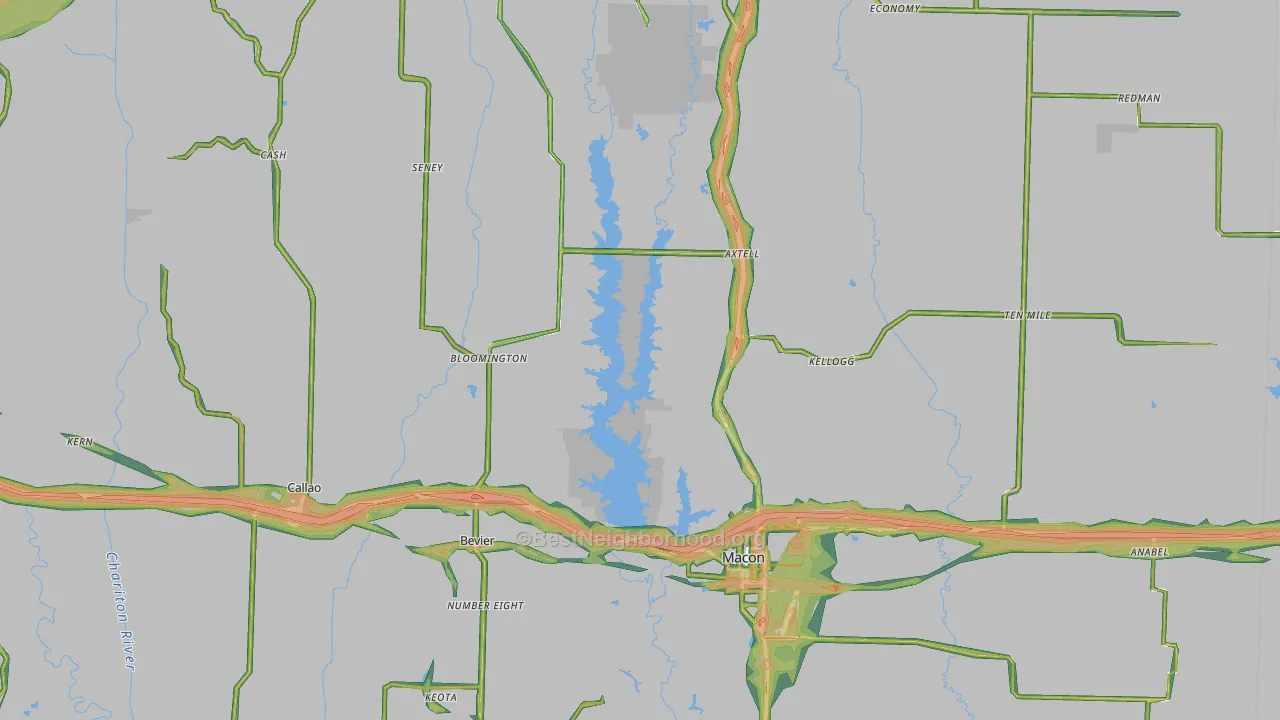 Macon County, MO Map of Noise Levels in Macon County