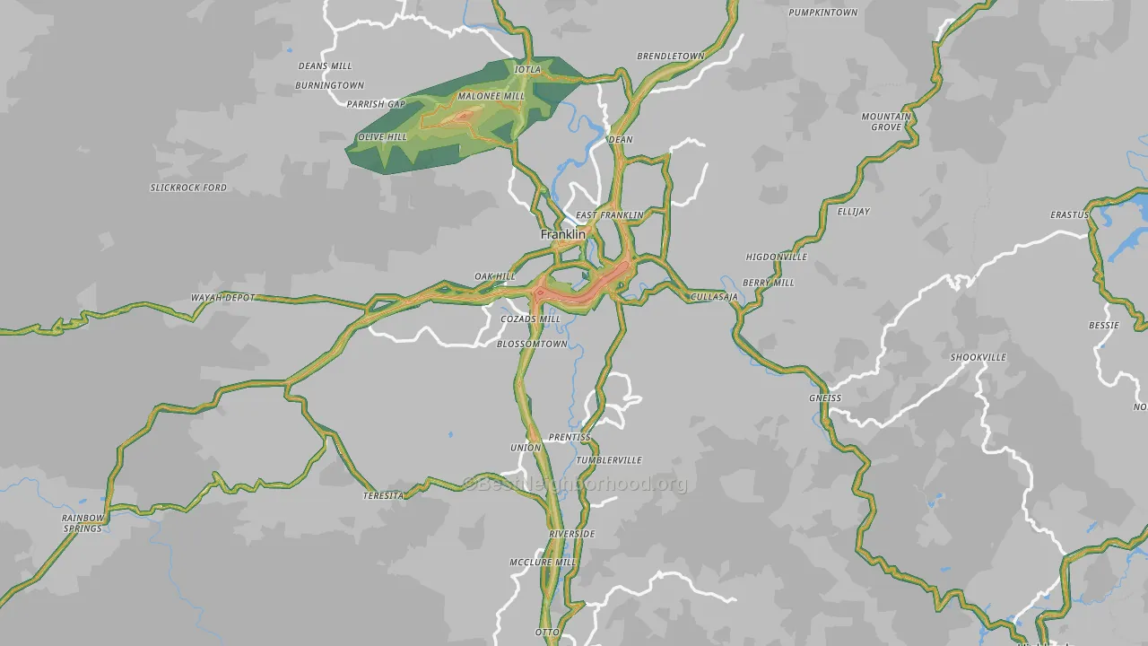 Macon County, NC Map of Noise Levels in Macon County