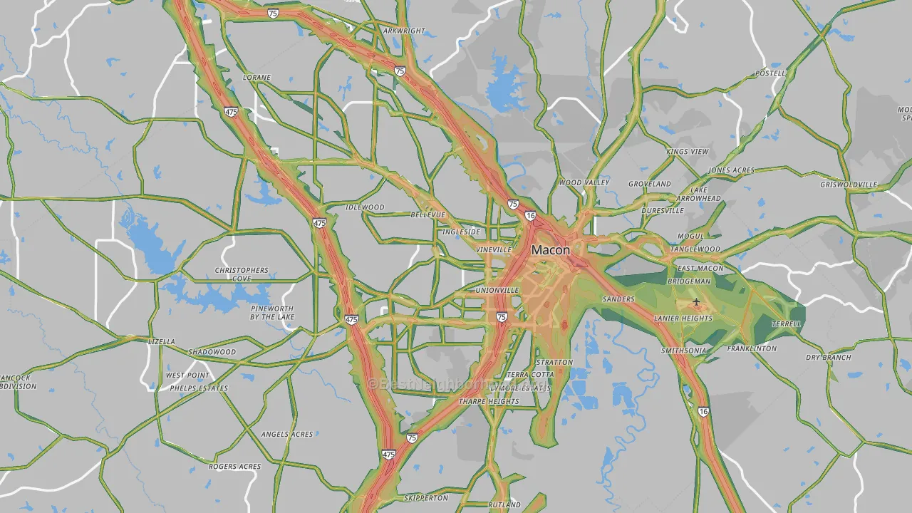 Macon, GA Map of Noise Levels in Macon