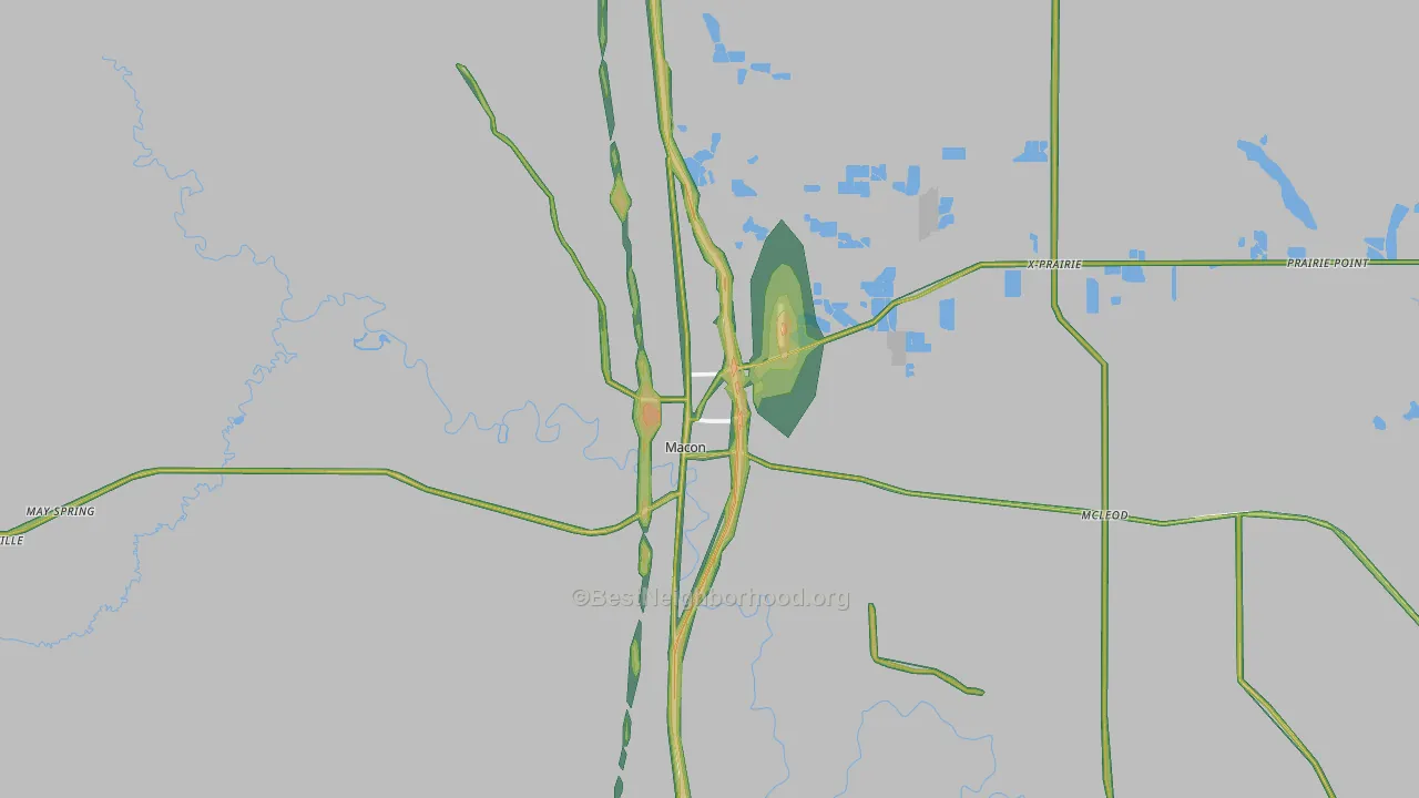 Macon, MS Map of Noise Levels in Macon