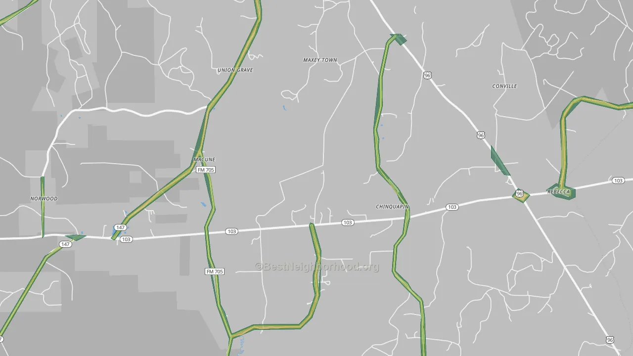Macune, TX Map of Noise Levels in Macune