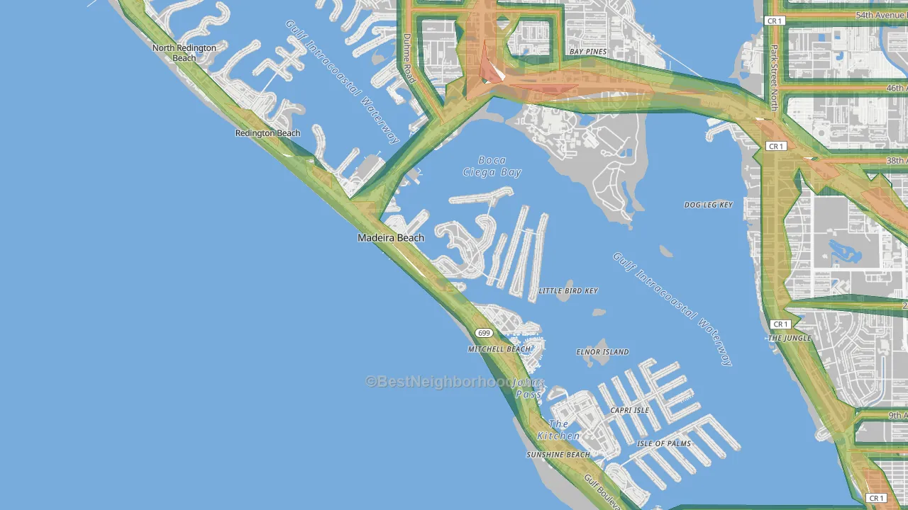 Madeira Beach, FL Map of Noise Levels in Madeira Beach