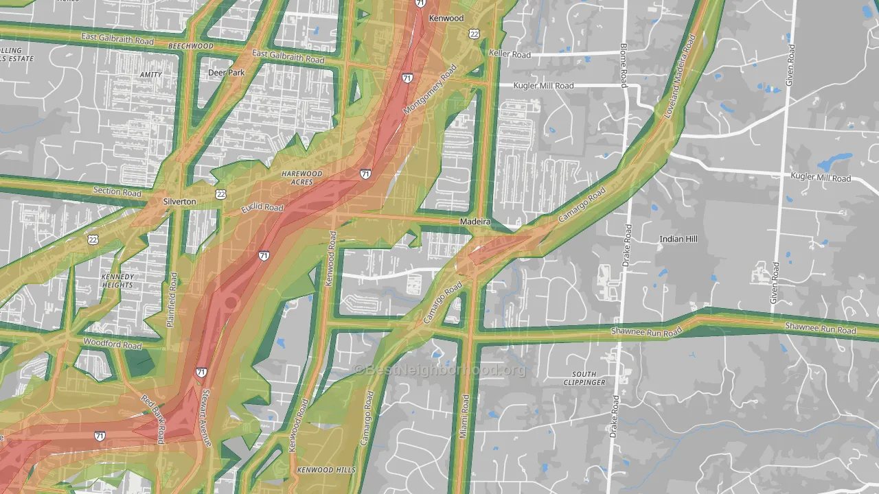 Madeira, OH Map of Noise Levels in Madeira
