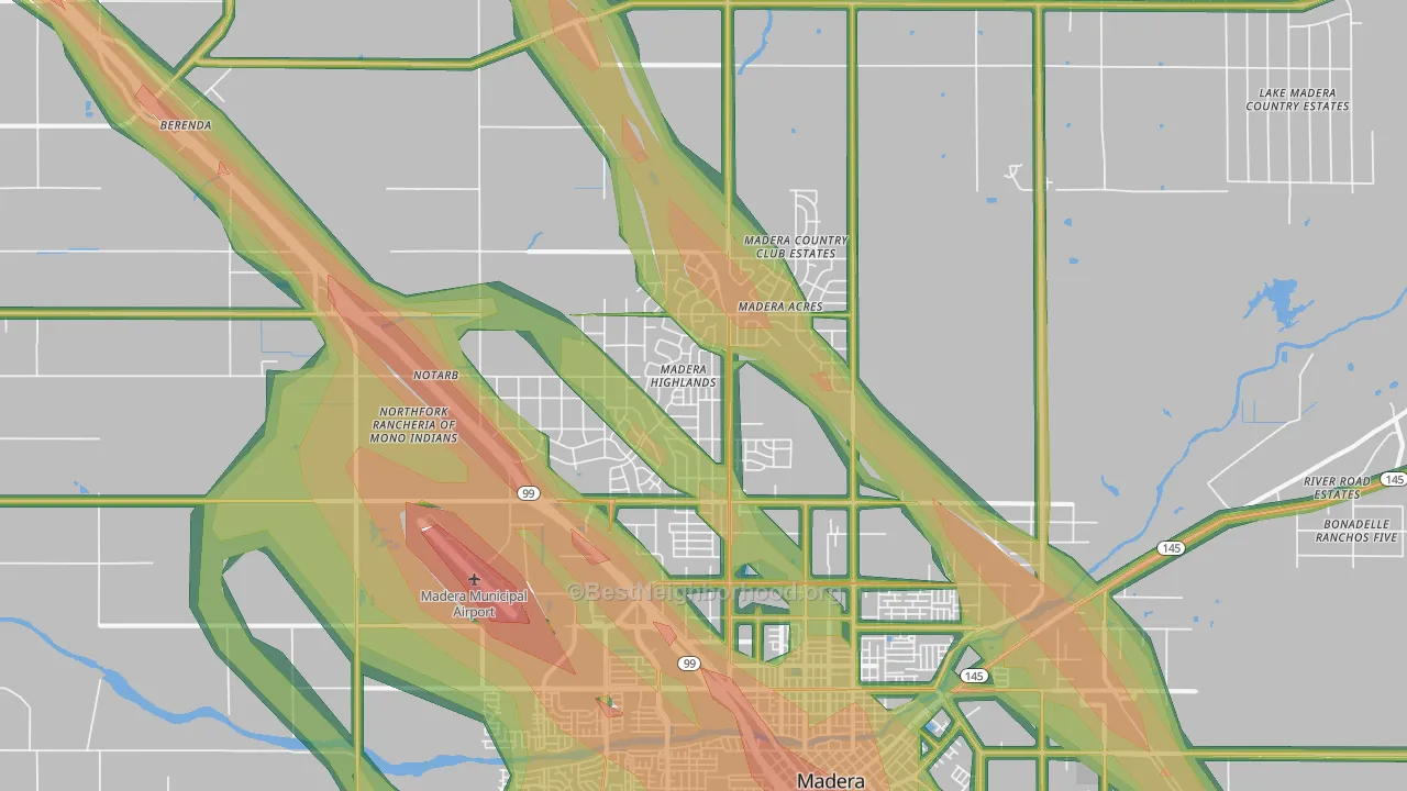 Madera Acres, CA Map of Noise Levels in Madera Acres