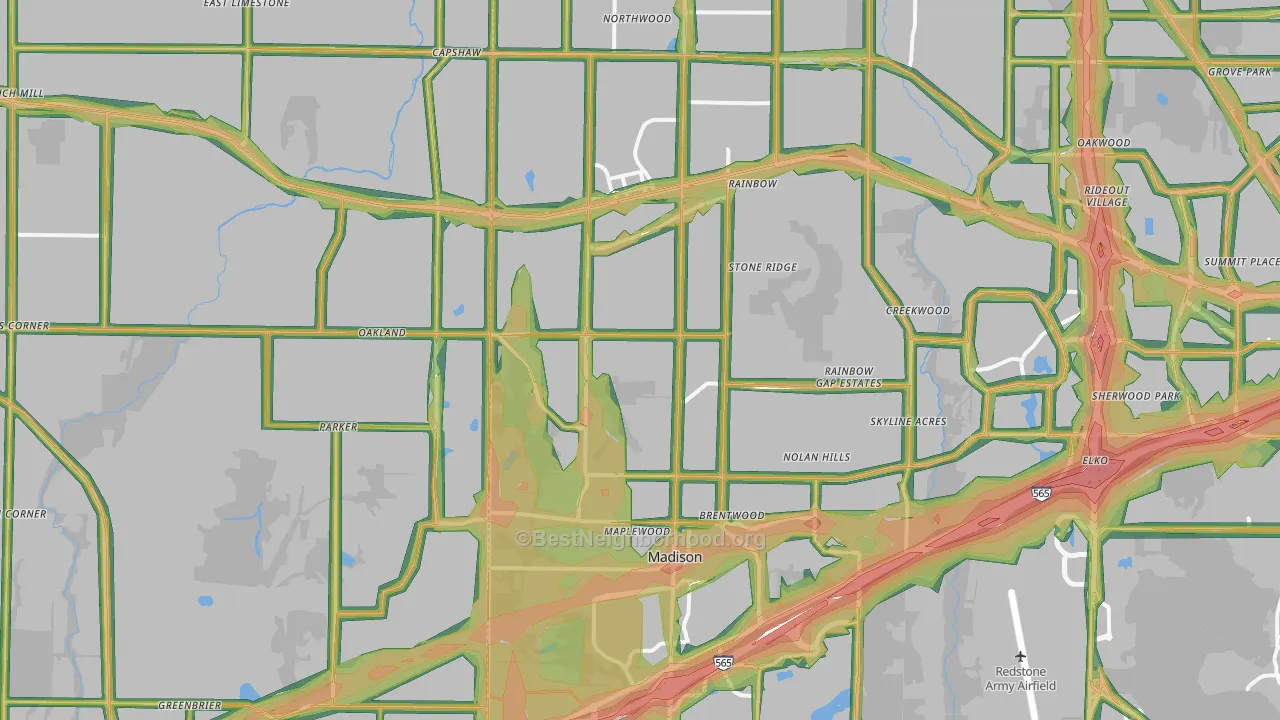 Madison, AL Map of Noise Levels in Madison