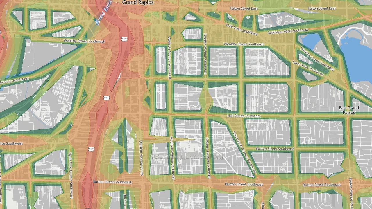 Madison Area, Grand Rapids, MI Map of Noise Levels in Madison Area