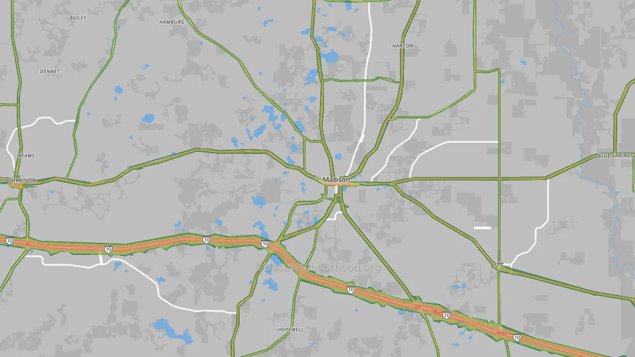 Madison County, FL Map of Noise Levels in Madison County
