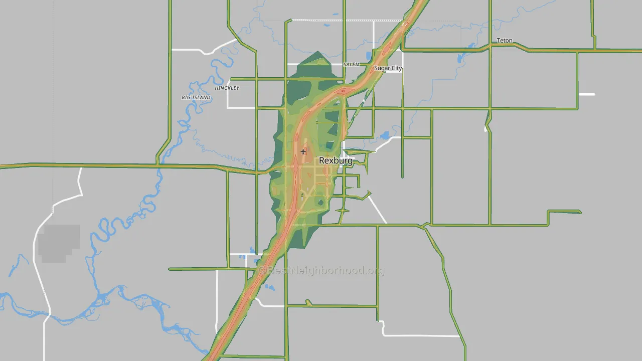 Madison County, ID Map of Noise Levels in Madison County