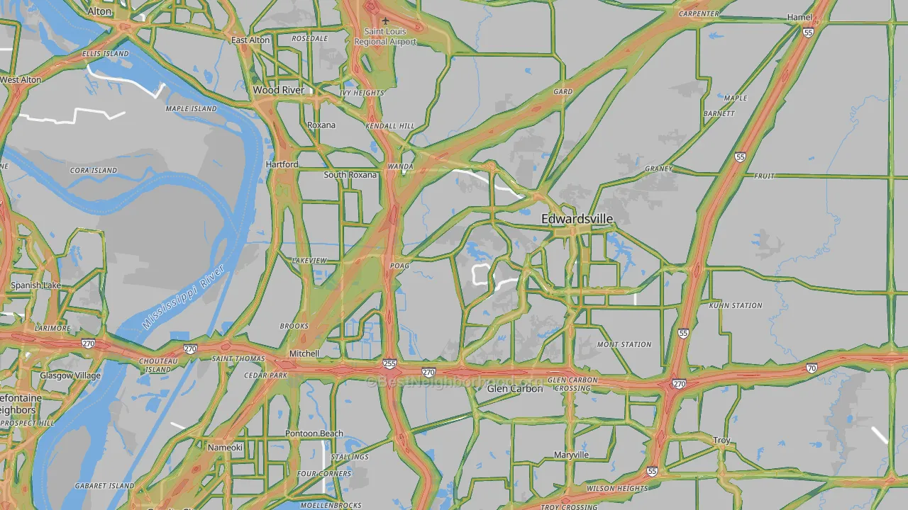 Madison County, IL Map of Noise Levels in Madison County