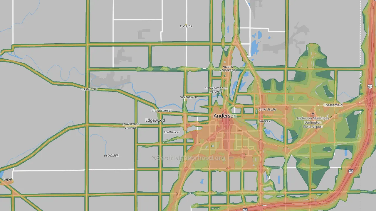 Madison County, IN Map of Noise Levels in Madison County