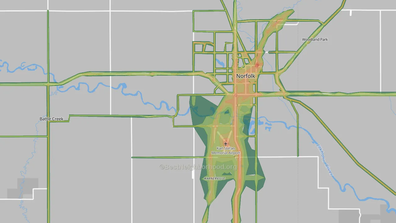 Madison County, NE Map of Noise Levels in Madison County
