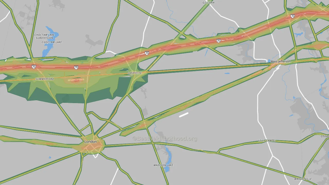 Madison County, OH Map of Noise Levels in Madison County