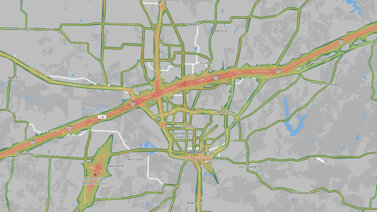 Madison County, TN Map of Noise Levels in Madison County