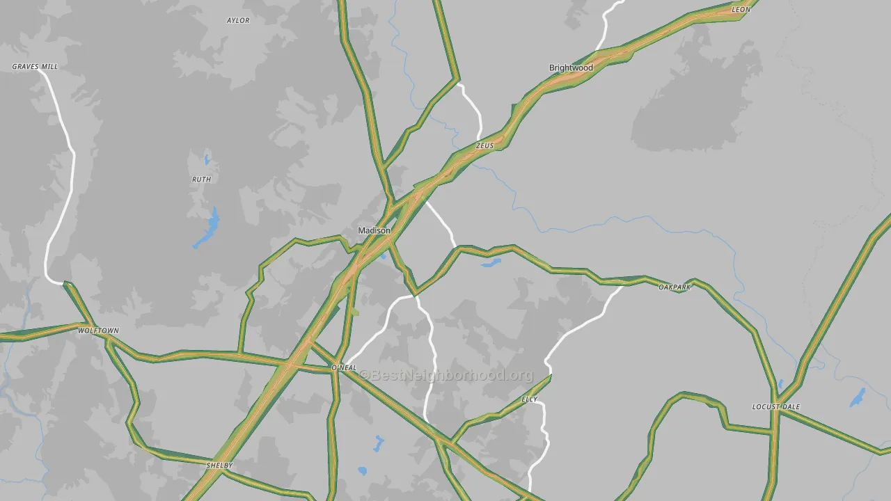 Madison County, VA Map of Noise Levels in Madison County