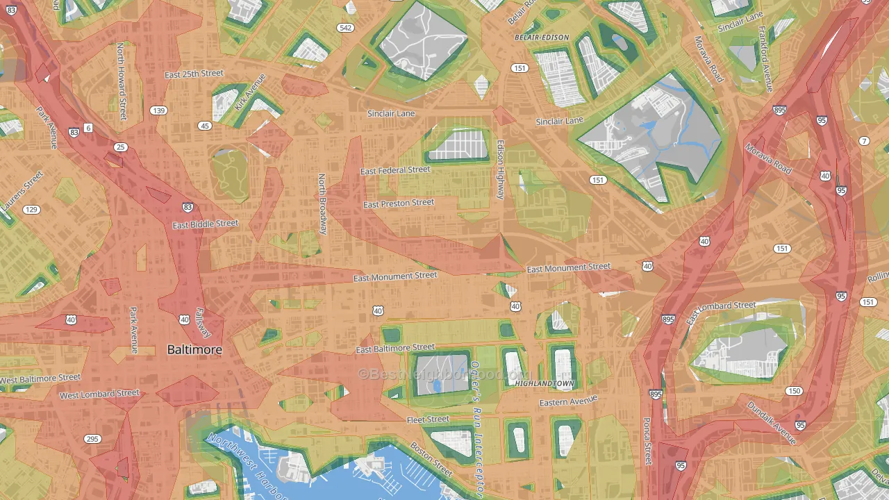 Madison-Eastend, Baltimore, MD Map of Noise Levels in Madison-Eastend