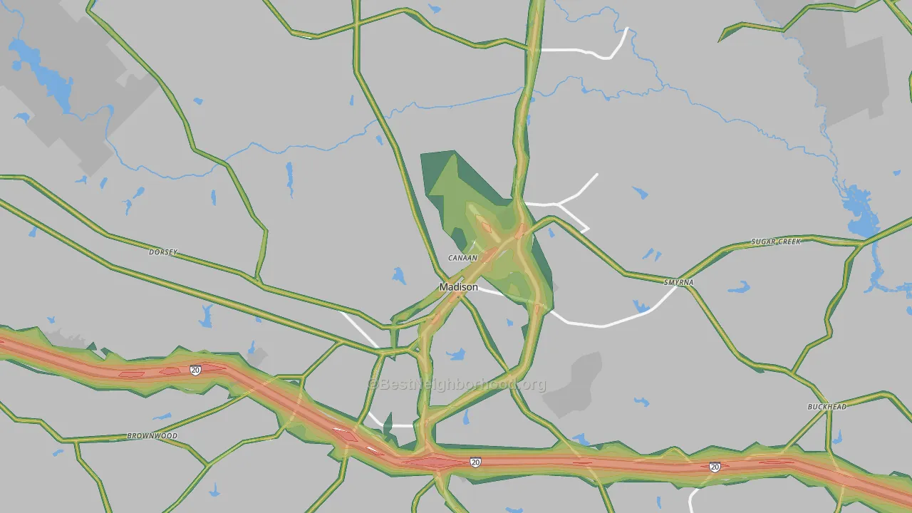 Madison, GA Map of Noise Levels in Madison