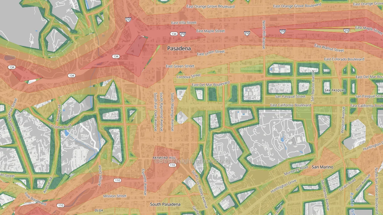 Madison Heights, Pasadena, CA Map of Noise Levels in Madison Heights
