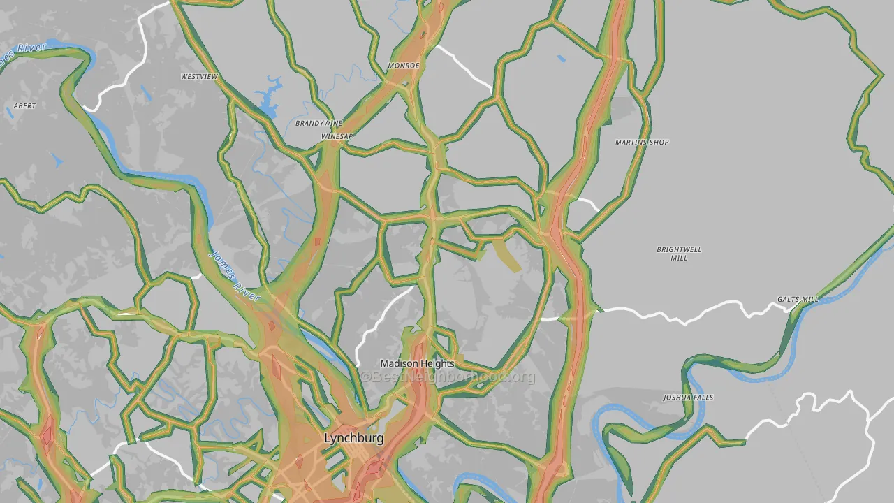 Madison Heights, VA Map of Noise Levels in Madison Heights