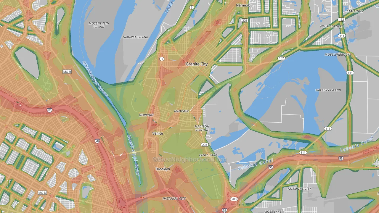 Madison, IL Map of Noise Levels in Madison