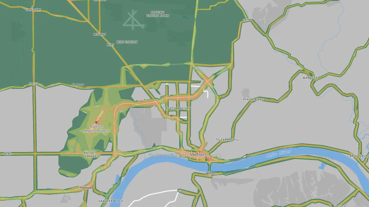 Madison, IN Map of Noise Levels in Madison