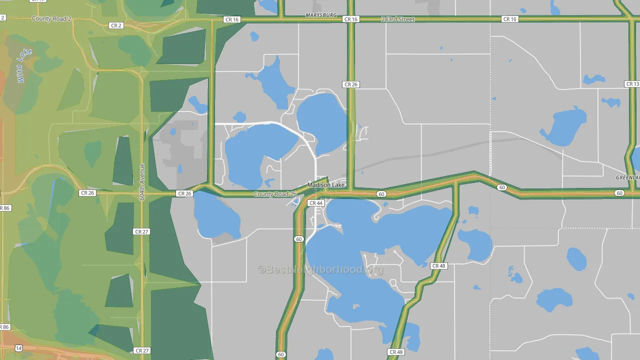 Madison Lake, MN Map of Noise Levels in Madison Lake