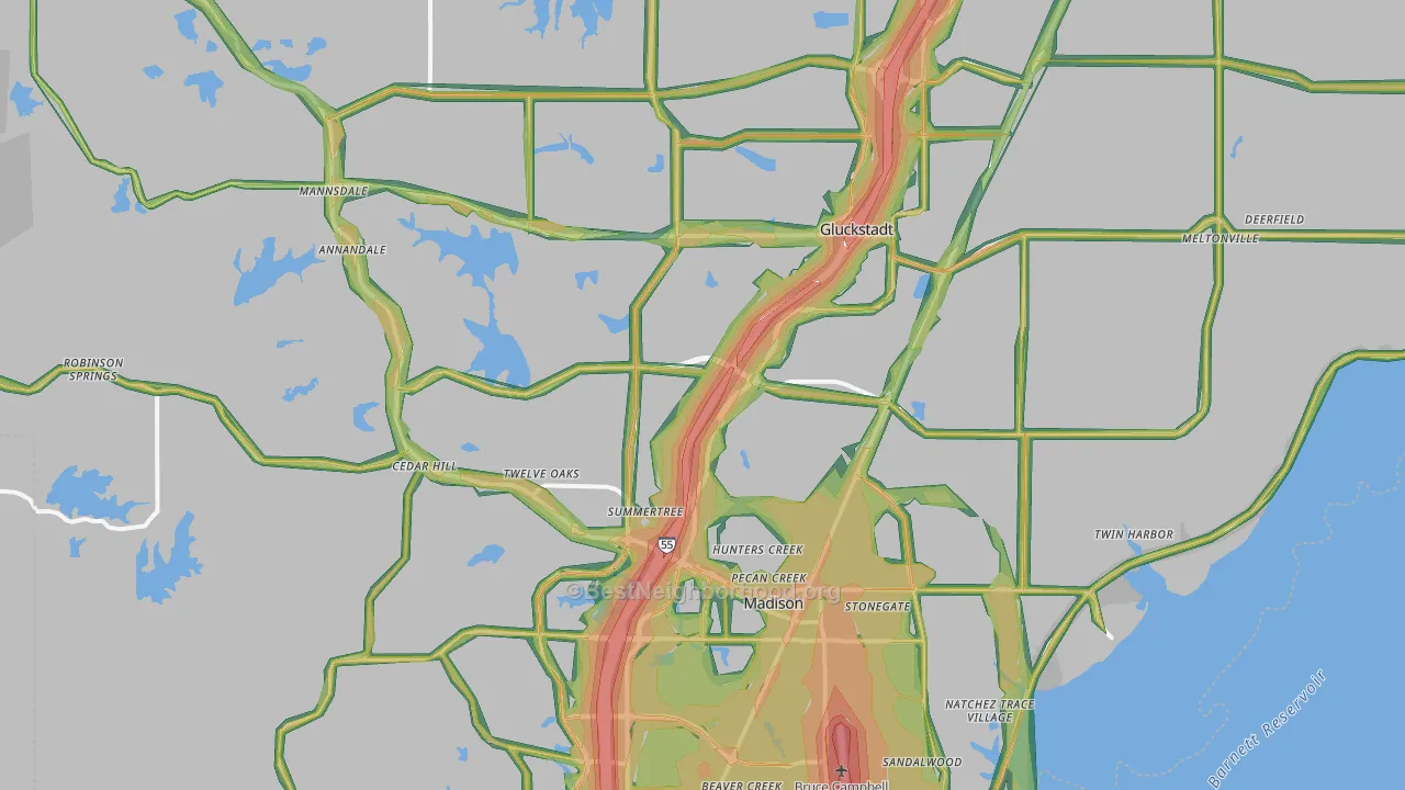 Madison, MS Map of Noise Levels in Madison