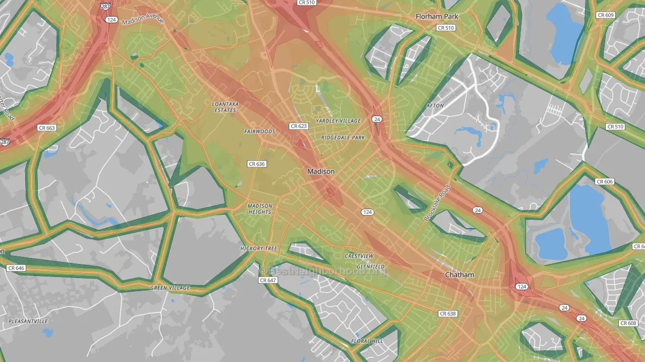 Madison, NJ Map of Noise Levels in Madison