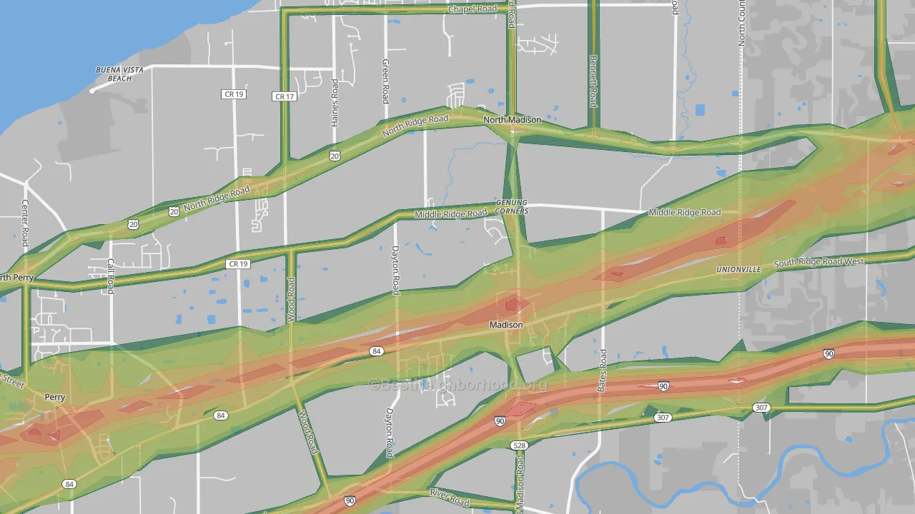 Madison, OH Map of Noise Levels in Madison