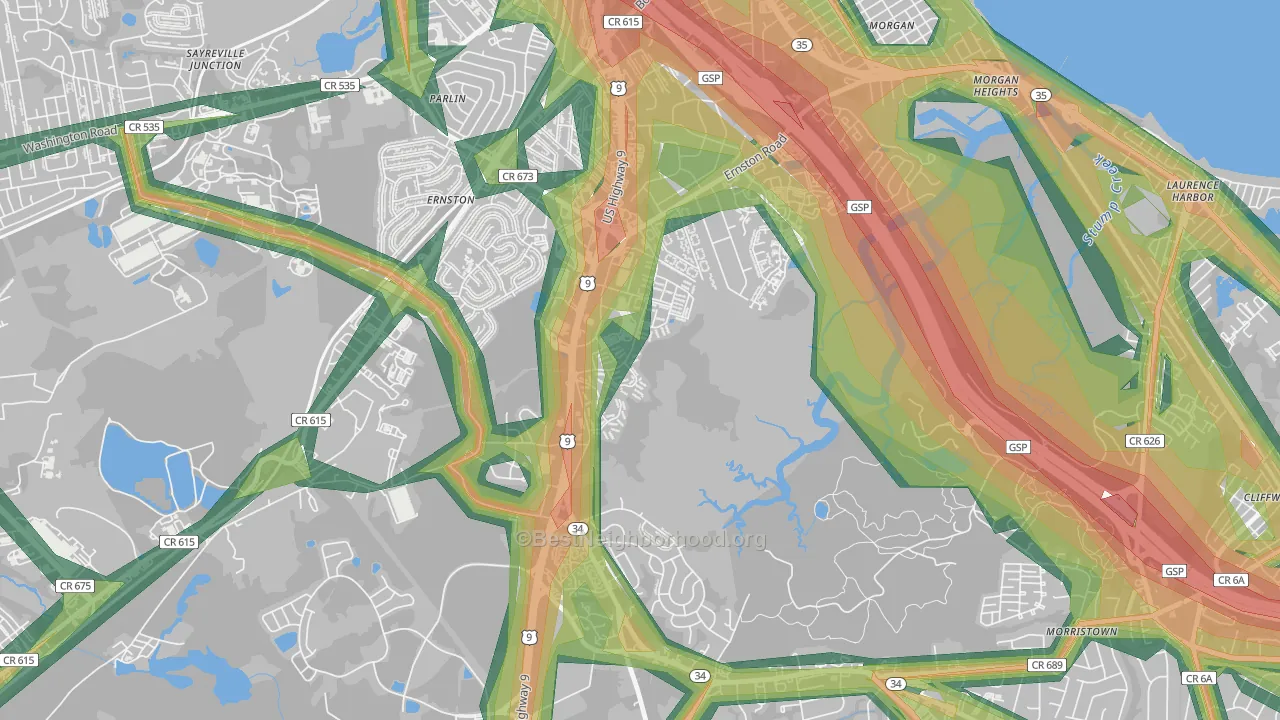 Madison Park, NJ Map of Noise Levels in Madison Park