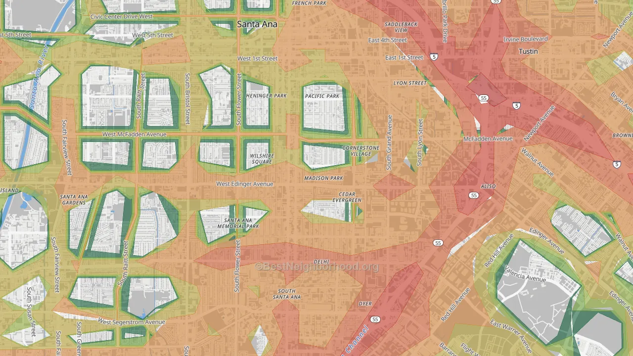 Madison Park, Santa Ana, CA Map of Noise Levels in Madison Park