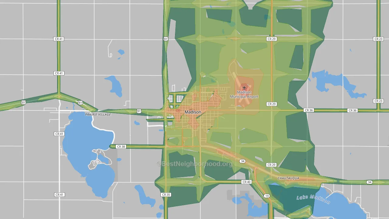 Madison, SD Map of Noise Levels in Madison