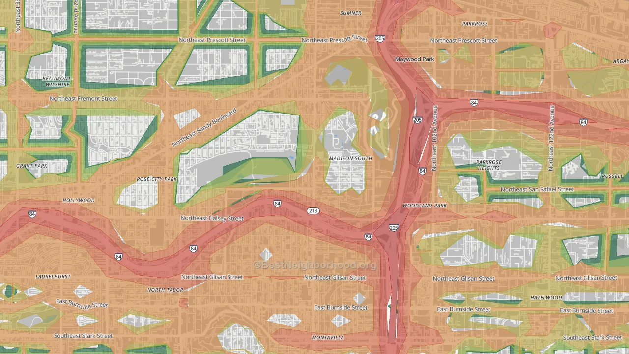 Madison South, Portland, OR Map of Noise Levels in Madison South